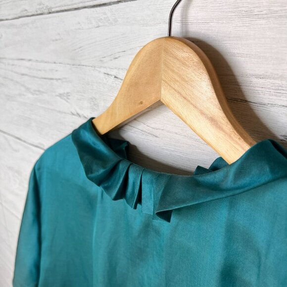 Talbots Top Womens Size 14W Dark Teal Ruffle Silk Blend Button Down Blouse - Picture 13 of 16